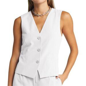 Women Buttons Vest Crop Sleeveless V Neck White